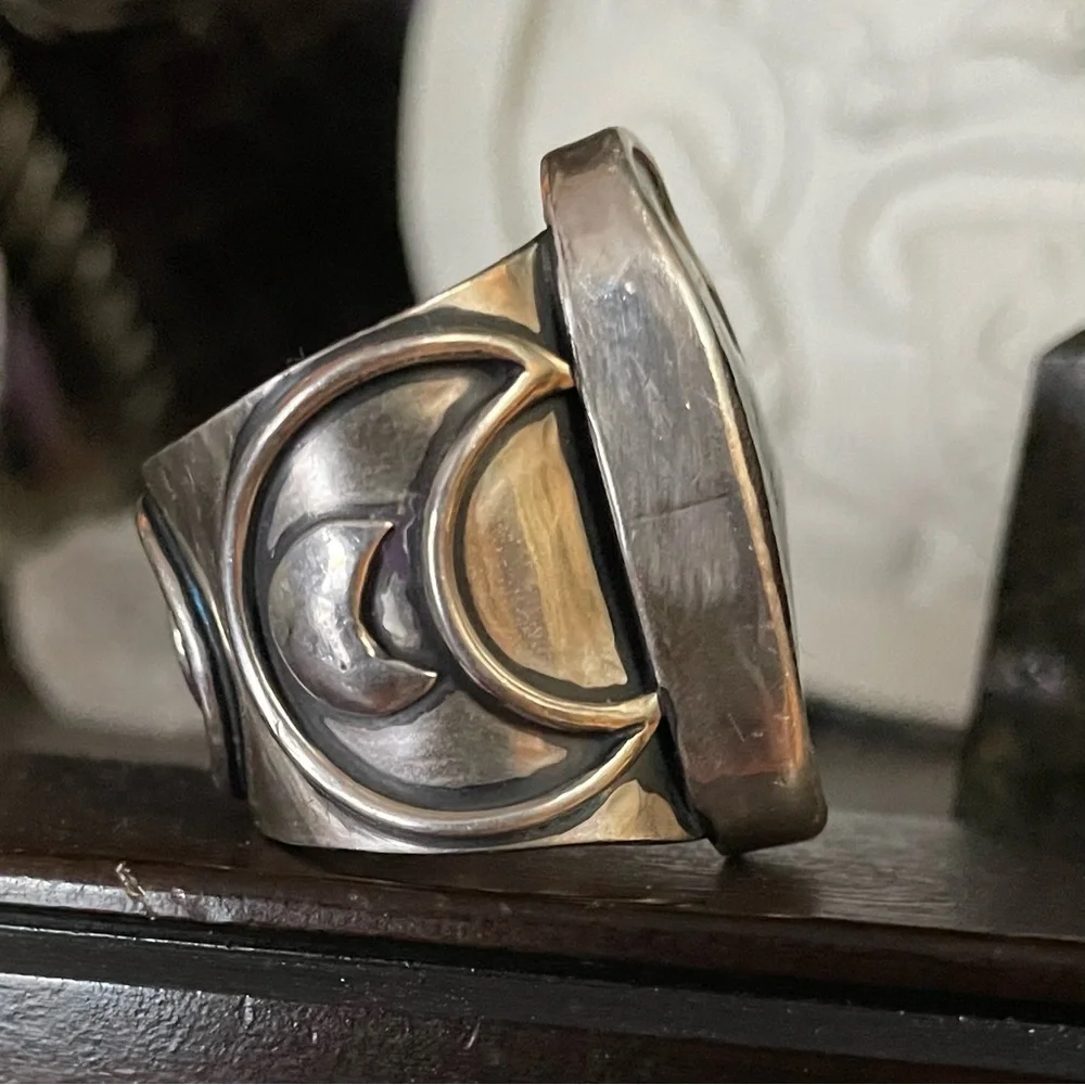Chunky Natural Australian Opal Sterling Silver Moon Ring